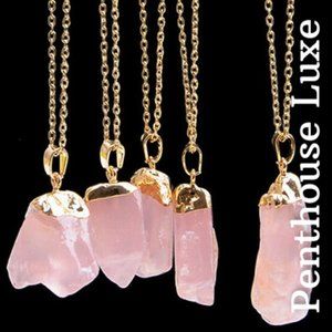 REAL Rose Quartz Pendant Gold Necklace